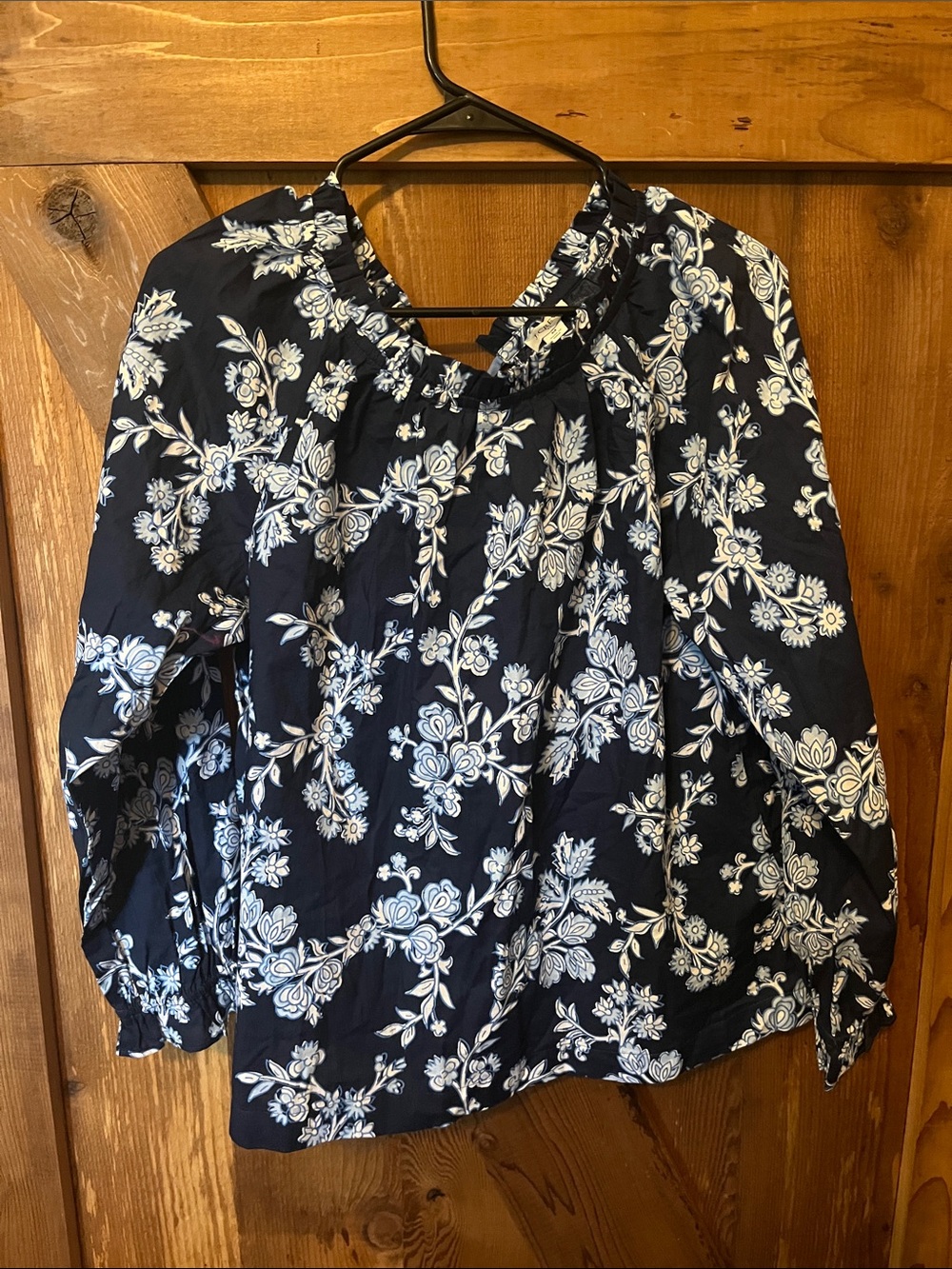 J. Crew Navy Blouse with White Floral Print